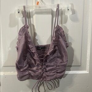 Shein Purple Ruffled Lace-Up Crop Top